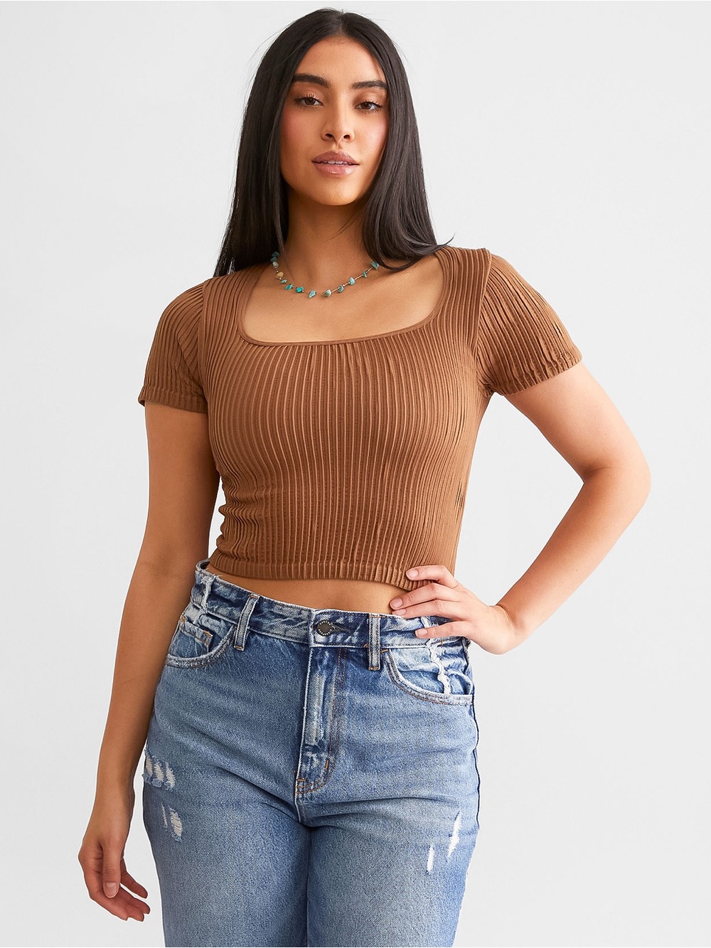 Ribbed Square Neck Crop Top